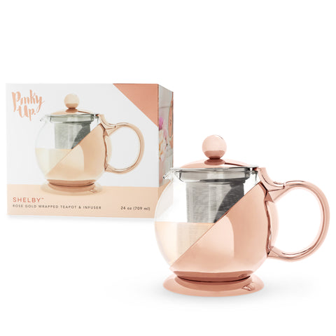 Glass and Rose Gold Wrapped Teapot by Pinky Up