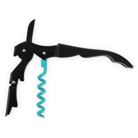 Truetap™: Double-Hinged Corkscrew in Matte Black with Blue