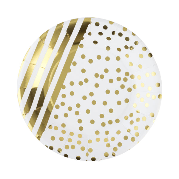 Gold Striped and Dot 7" Paper Plate Set of 8