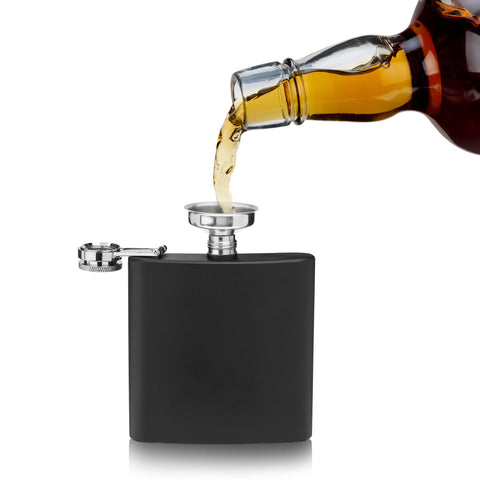 6 oz Matte Black Flask with Funnel by Savoy