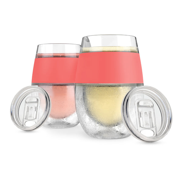 Wine FREEZE™ Cooling Cups in Coral (set of 2) and lids by HO