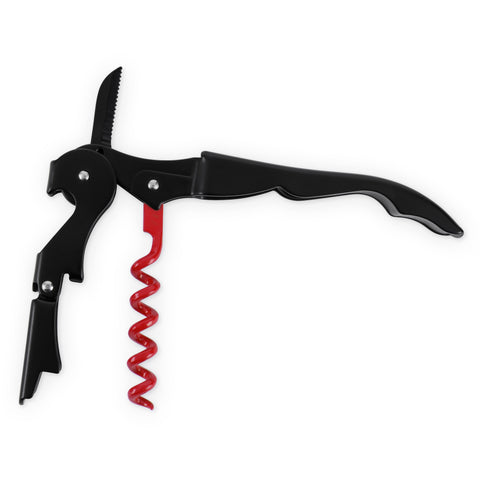 Truetap™: Double-Hinged Corkscrew in Matte Black with Red