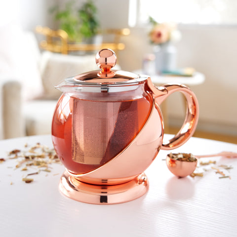 Shelby™ Glass and Rose Gold Wrapped Teapot by Pinky Up