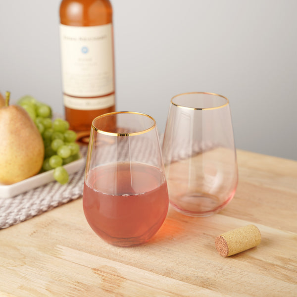 Rose Crystal Stemless Wine Glass by Twine Living® (Set by of 2)